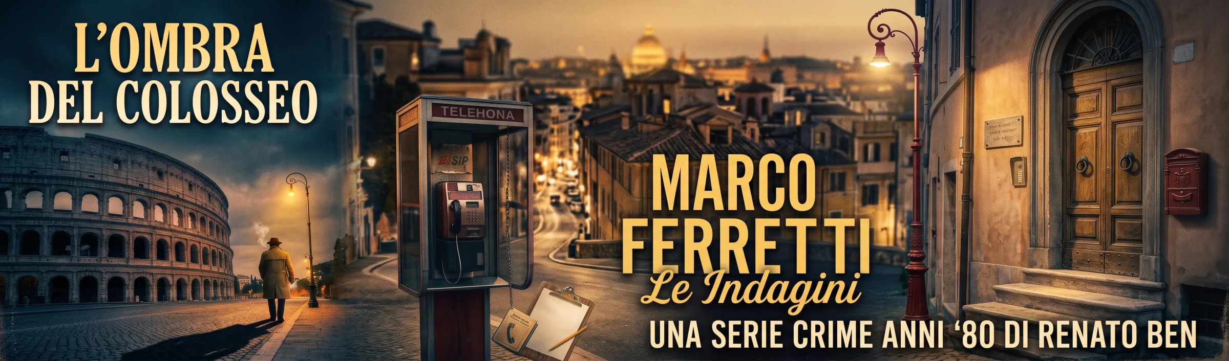 L'Ombra del Colosseo — copertina del romanzo Marco Ferretti, giallo storico ambientato nella Roma degli anni '80, di Renato Ben